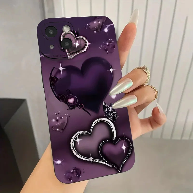 Purple Heart-Shaped Design TPU Phone Case For iPhone