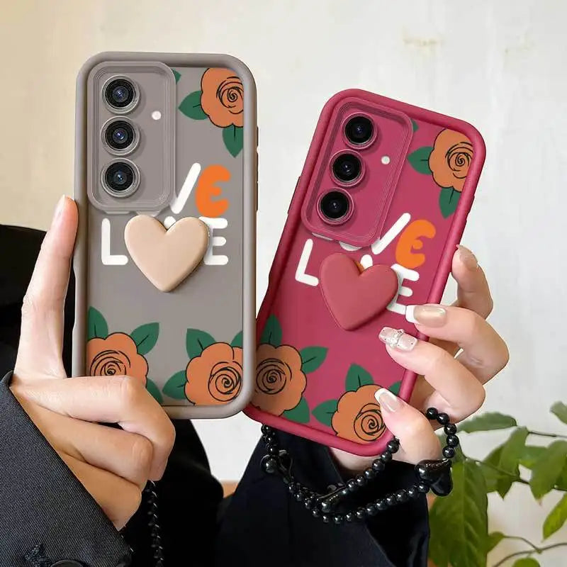3pcs Cartoon Rose Phone Case+Lanyard+Craft Embellishments Samsung Galaxy