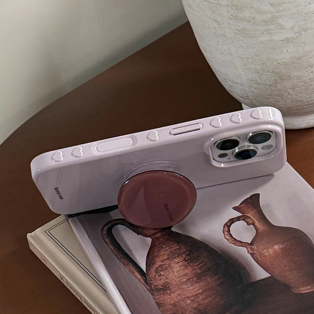 Cute Purple Phone Case for IPhone 13 15 14 16 17 Pro Max Shockproof Protective Lovely Soft Back Cover with Stand Holder Bracket