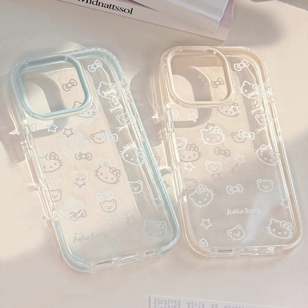 Bow Transparent Phone Case For iPhone 17 16 15 14 13 12 Pro Max Cute Cartoon Sanrio Hello Kitty Shockproof Protective Soft Cover