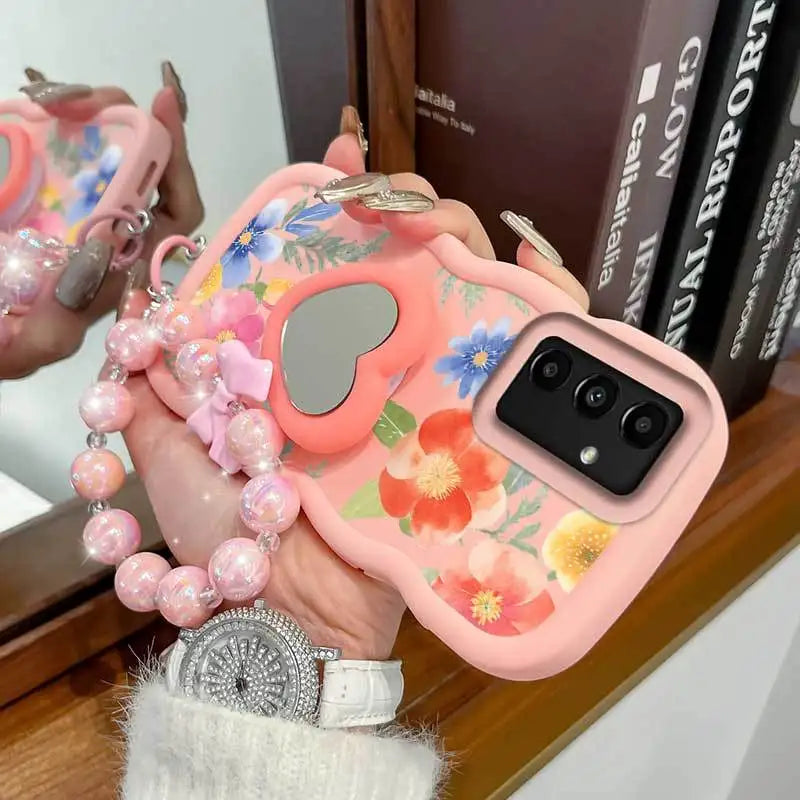 Pinkish-colored Flowers Phone Case+Lanyard+Stand Phone Case for Samsung Galaxy