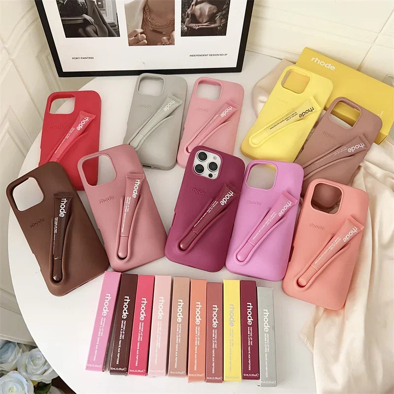 Makeup Brand Lemontini Dopamine Lip Gloss Case for iPhone 15 16 17 ProMax 12 13 14 Air Pro Max Plus Lipstick Holder Phone Cover