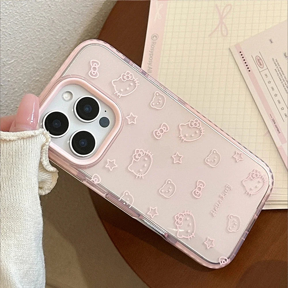 Bow Transparent Phone Case For iPhone 17 16 15 14 13 12 Pro Max Cute Cartoon Sanrio Hello Kitty Shockproof Protective Soft Cover