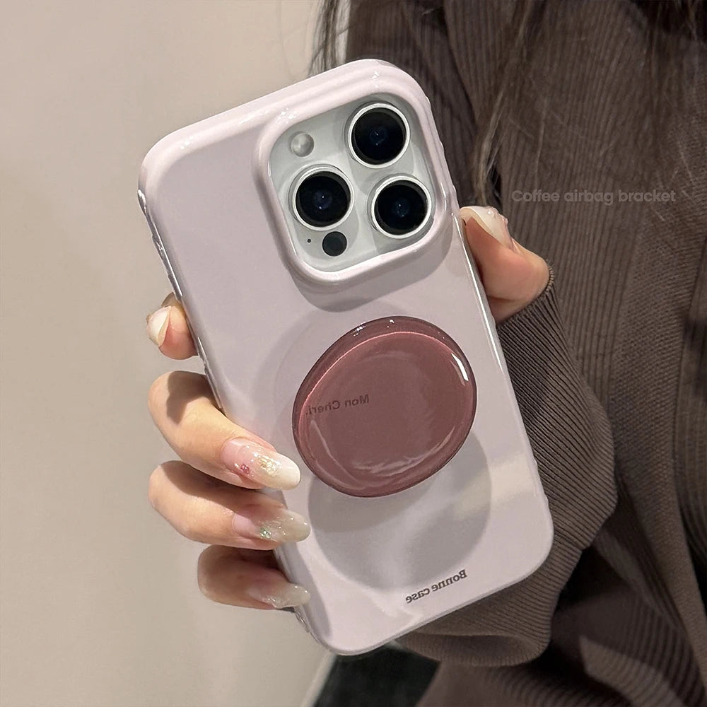 Cute Purple Phone Case for IPhone 13 15 14 16 17 Pro Max Shockproof Protective Lovely Soft Back Cover with Stand Holder Bracket