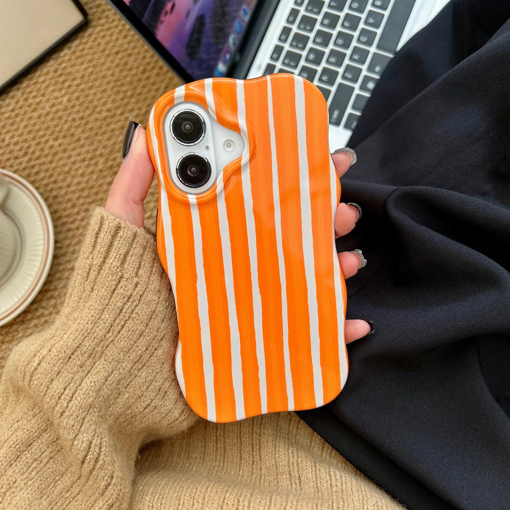 Fashion 2 in 1 Glossy Stripes Phone Case for iPhone