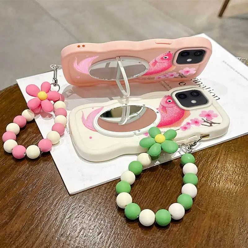 3 Pcs(Light Delicate Petals Phone Case+Lanyard+Stand)Phone Case for IPhone