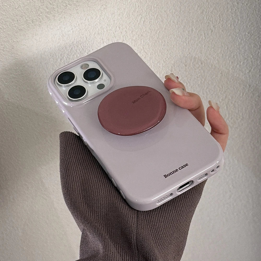 Cute Purple Phone Case for IPhone 13 15 14 16 17 Pro Max Shockproof Protective Lovely Soft Back Cover with Stand Holder Bracket