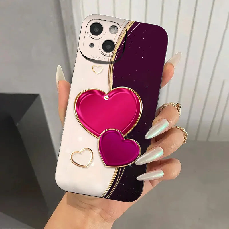 Purple Heart-Shaped Design TPU Phone Case For iPhone