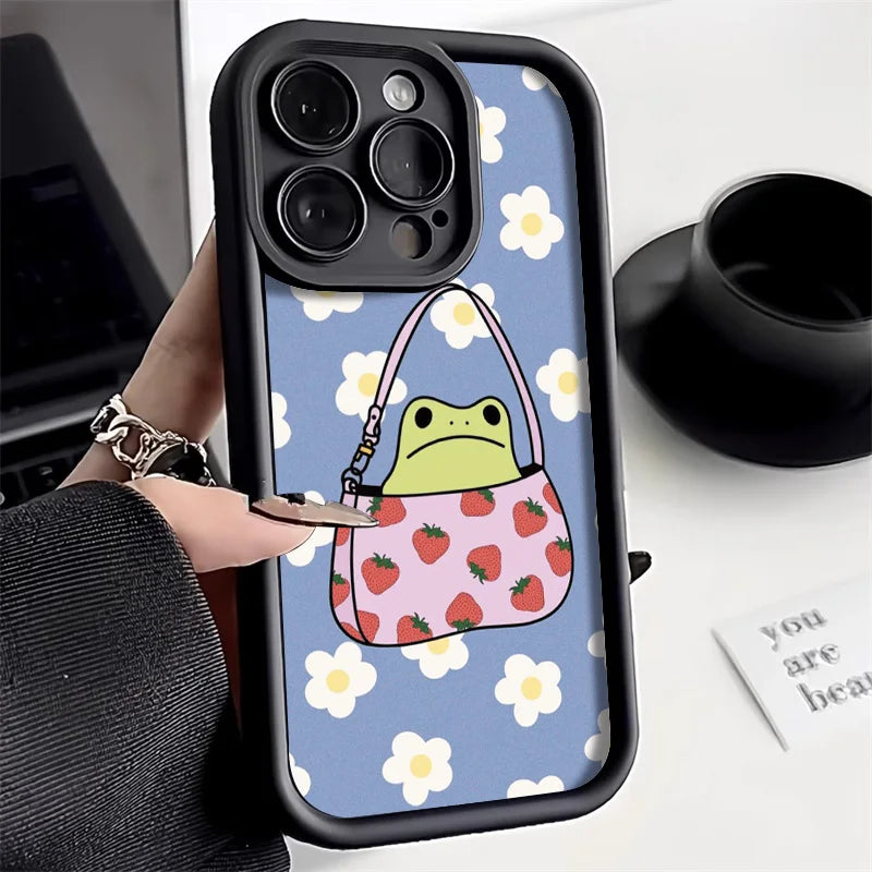 Cute Flower Phone Case For iPhone 13 Case for iPhone 11 12 16 14 15 Pro Max XR XS X 7 8 Plus SE Cartoon Frog Strawberry Cover
