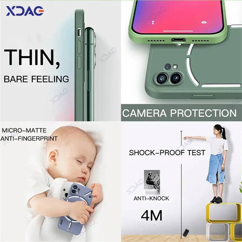 Original Mobile Phone Case for Nothing Phone 1 NothingPhone1 5G 360 Soft Luxury Square Liquid Silicone Back Cover Waterproof Bag