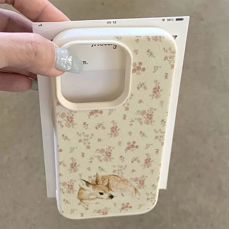 Cute Deer and Full Floral Pattern Design Shockproof Phone Case For iPhone