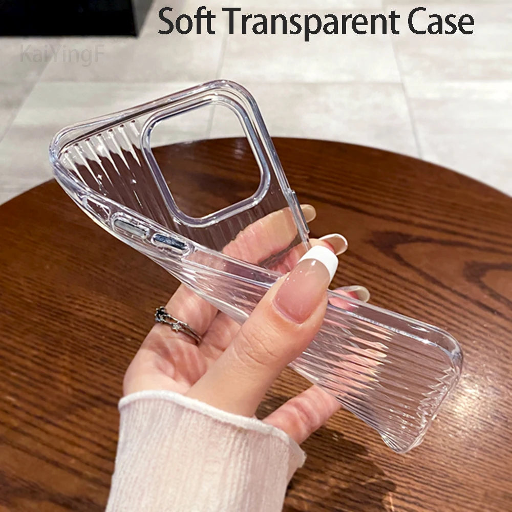 Transparent Phone Case For iPhone 16 15 11 12 13 14 Pro Max Soft Corrugated Silicone Bumper Back Cover Clear Case