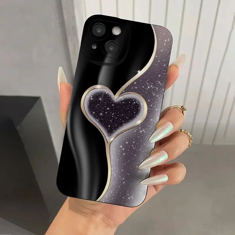Purple Heart-Shaped Design TPU Phone Case For iPhone