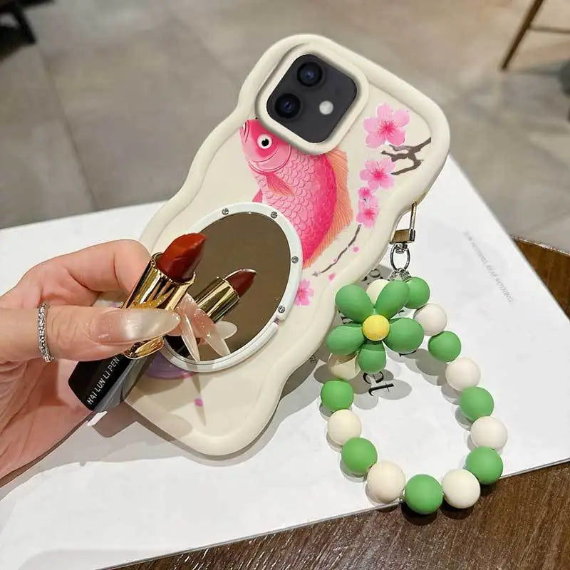 3 Pcs(Light Delicate Petals Phone Case+Lanyard+Stand)Phone Case for IPhone