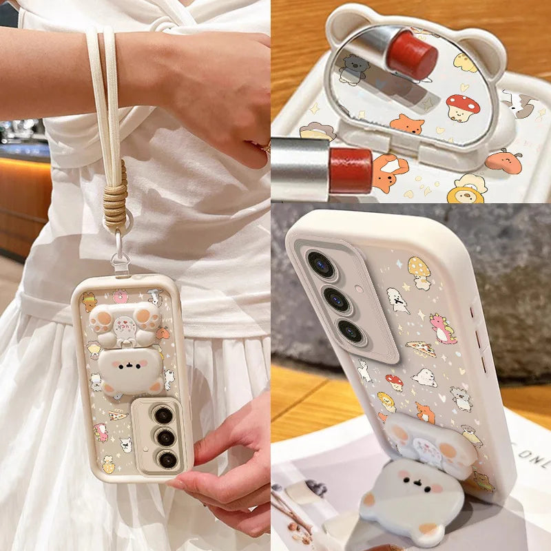 3pcs( Graceful animals phone Case+Lanyard+Stand) For Samsung Galaxy