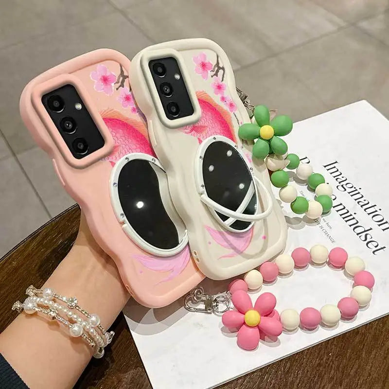 3 Pcs(Light Delicate Petals Phone Case+Lanyard+Stand)Phone Case for Samsung Galaxy
