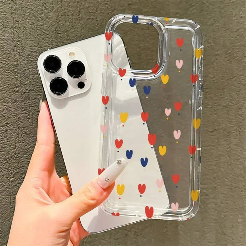 Love Heart Soft Clear Phone Case for IPhone 11 12 13 14 15 16 Pro Max 14 15 Plus Bumper Dustproof Non-Slip Full Cover Anti Fall