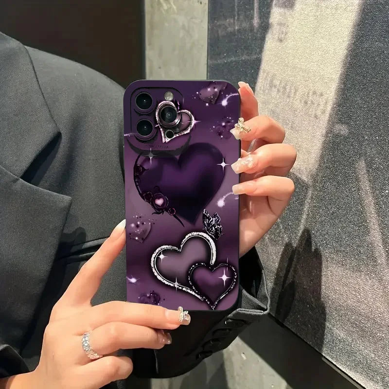 Purple Heart-Shaped Design TPU Phone Case For iPhone