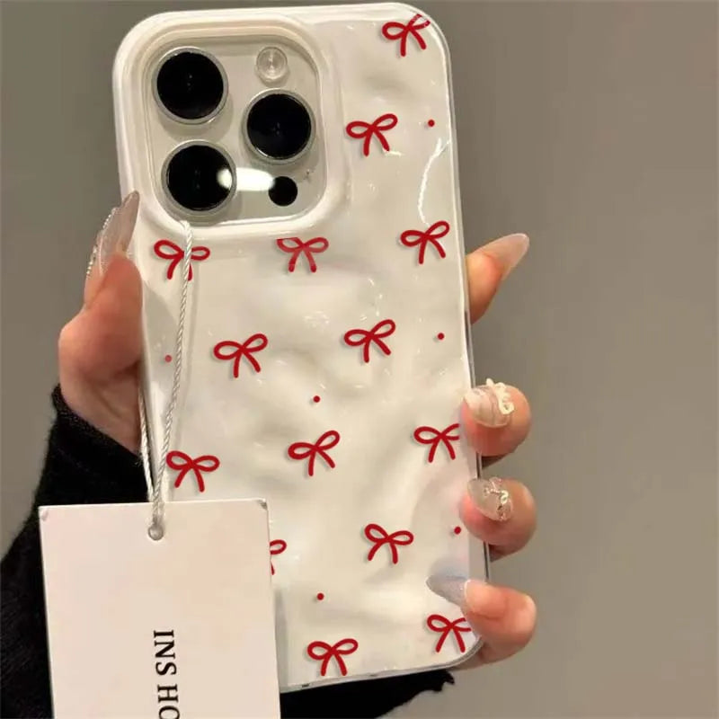 Red Bow Phone Case For IPhone 17 Air 16 15 14 13 12 11 Pro Max Girl Cover  For IPhone 16 15 14 Plus 13 12 11 Case Funda Cover