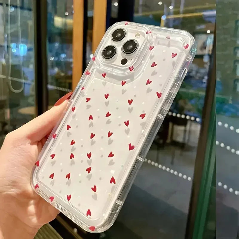 Love Heart Soft Clear Phone Case for IPhone 11 12 13 14 15 16 Pro Max 14 15 Plus Bumper Dustproof Non-Slip Full Cover Anti Fall
