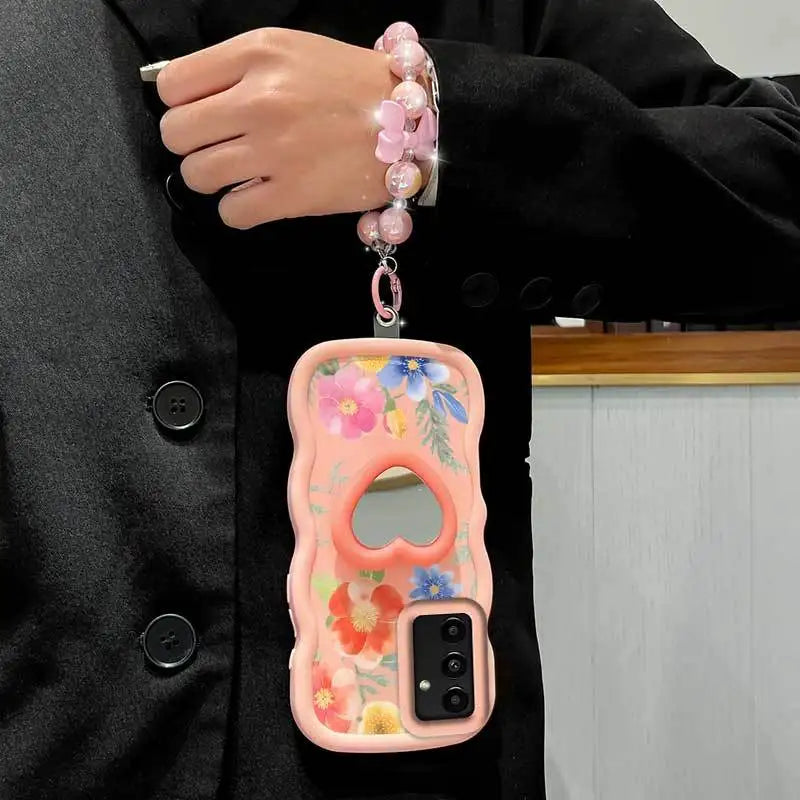 Pinkish-colored Flowers Phone Case+Lanyard+Stand Phone Case for Samsung Galaxy