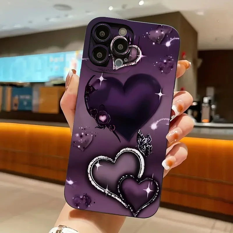 Purple Heart-Shaped Design TPU Phone Case For iPhone