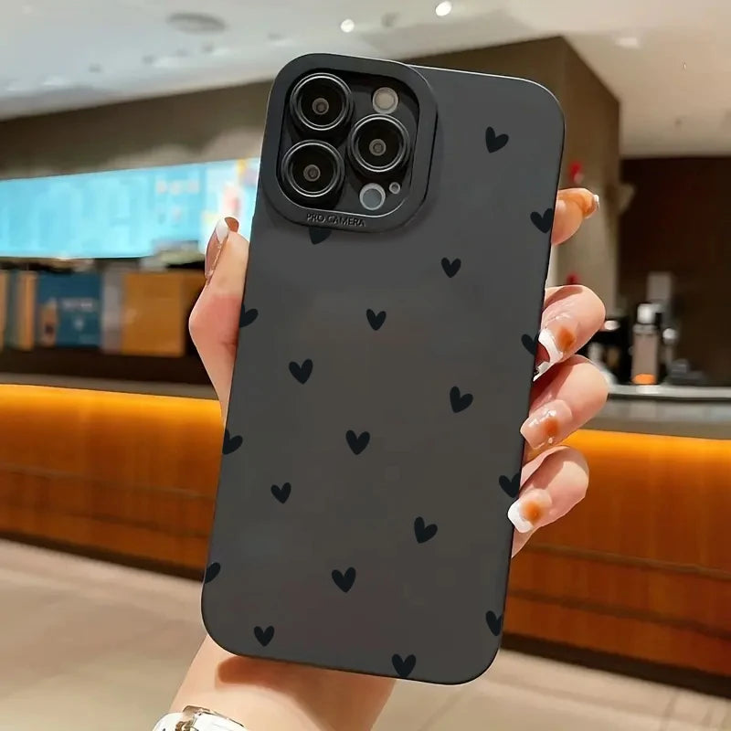 Black Love Heart Phone Case For iPhone 17 16 14 15 13 12 11 Pro Max X XR XS 7 8 15 16 Plus SE Shockproof Silicone Soft Cover