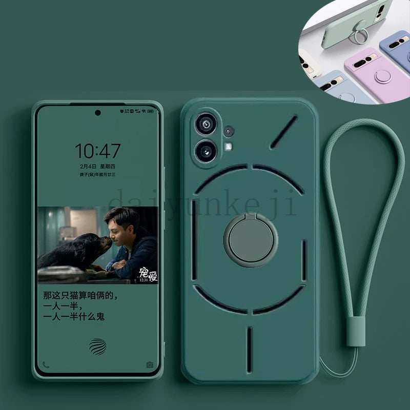 Liquid Silicone Case For Nothing Phone 2 1 3 2A CMF 2 Pro Soft Cover Shockproof Phone Case with Holder Screen Protector Film