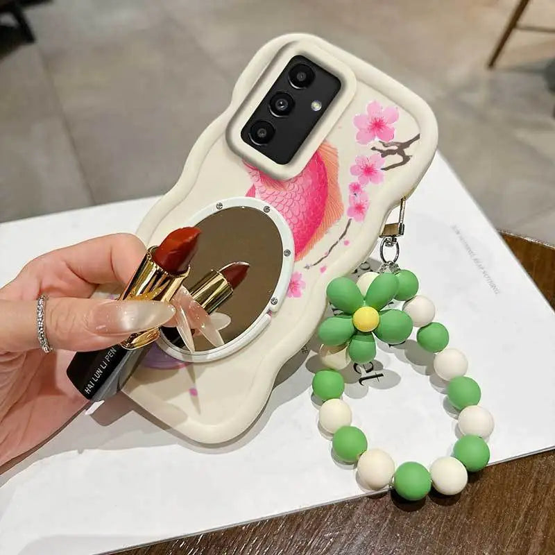 3 Pcs(Light Delicate Petals Phone Case+Lanyard+Stand)Phone Case for Samsung Galaxy