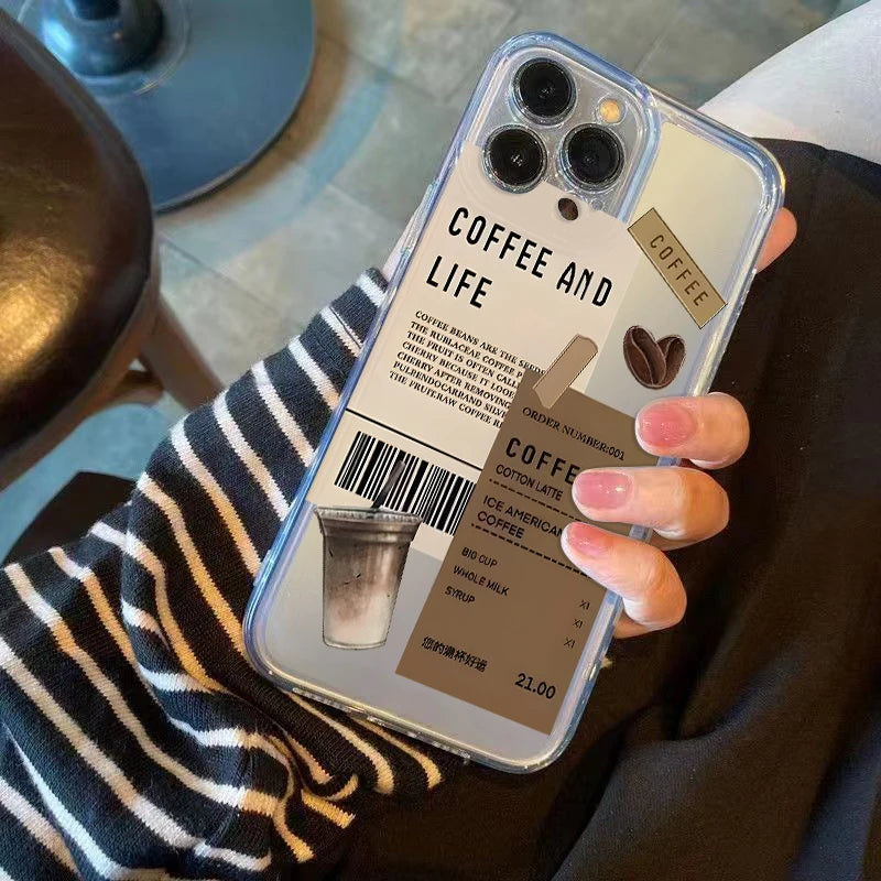 Coffee Phone Cases For iPhone 16 15 14 13 12 11 Pro Max XR 8 7 Plus 13 12 Mini Soft Transparent Cover