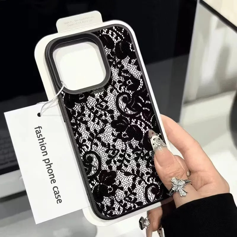 Elegant Black Lace Floral Pattern Phone Case For iPhone 17 Case iPhone