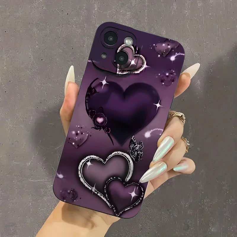 Purple Heart-Shaped Design TPU Phone Case For iPhone