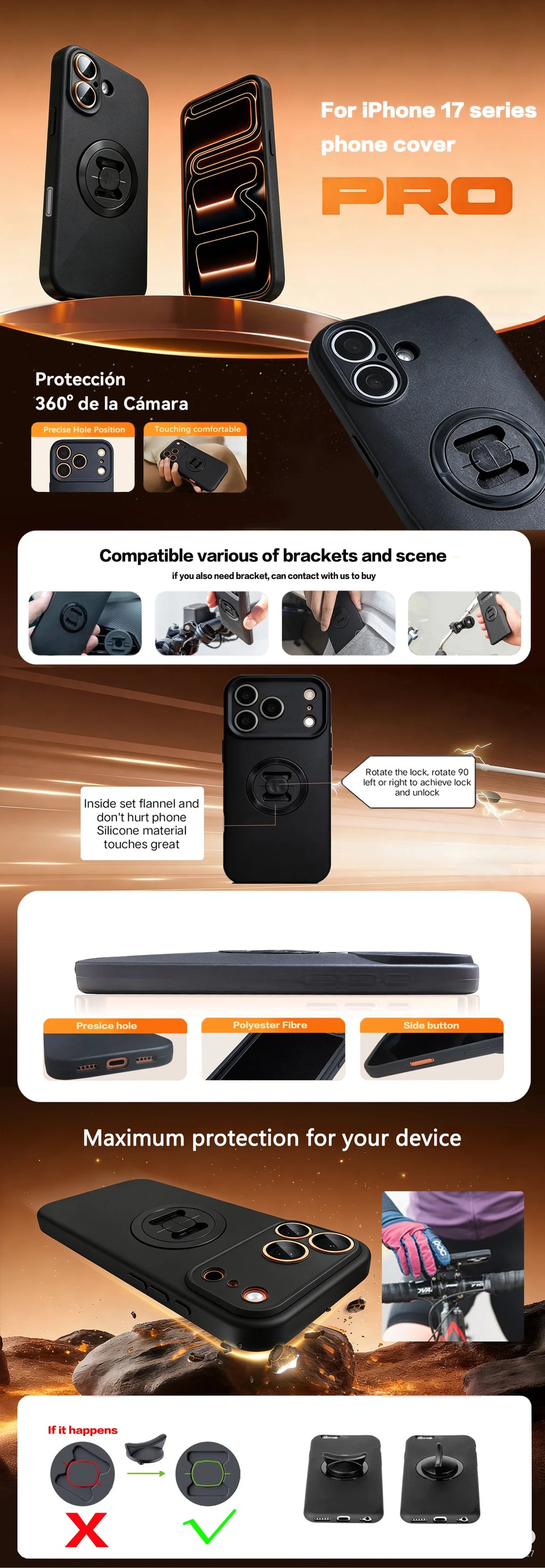 Phone holder Mobile Phone Case for iPhone 17 17Pro 17Air  17ProMax Motorcycle/Bike Moto Mount Cell Phone Cover Shockproof Case