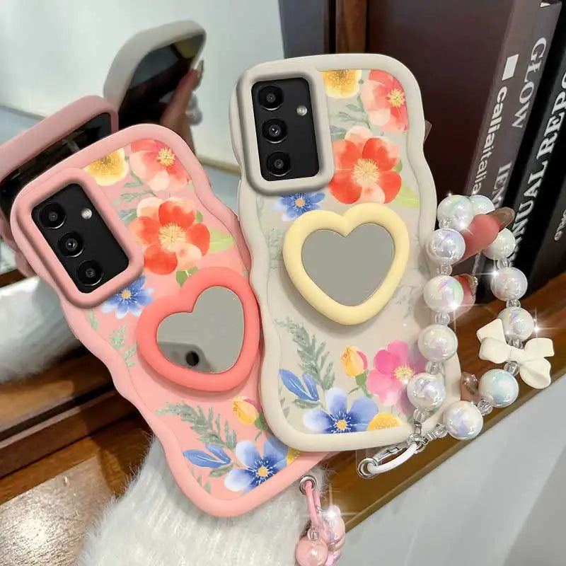 Pinkish-colored Flowers Phone Case+Lanyard+Stand Phone Case for Samsung Galaxy