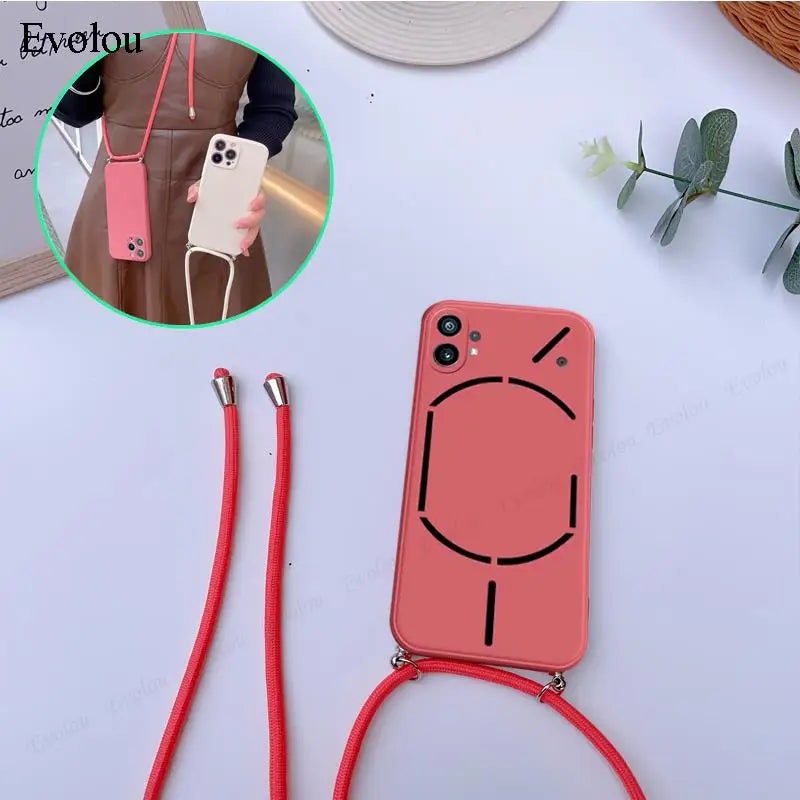 Liquid Silicone Crossbody Lanyard Case For Nothing Phone 2 One 1 Lens Protection TPU Shockproof Cover For Nothing Phone Two One