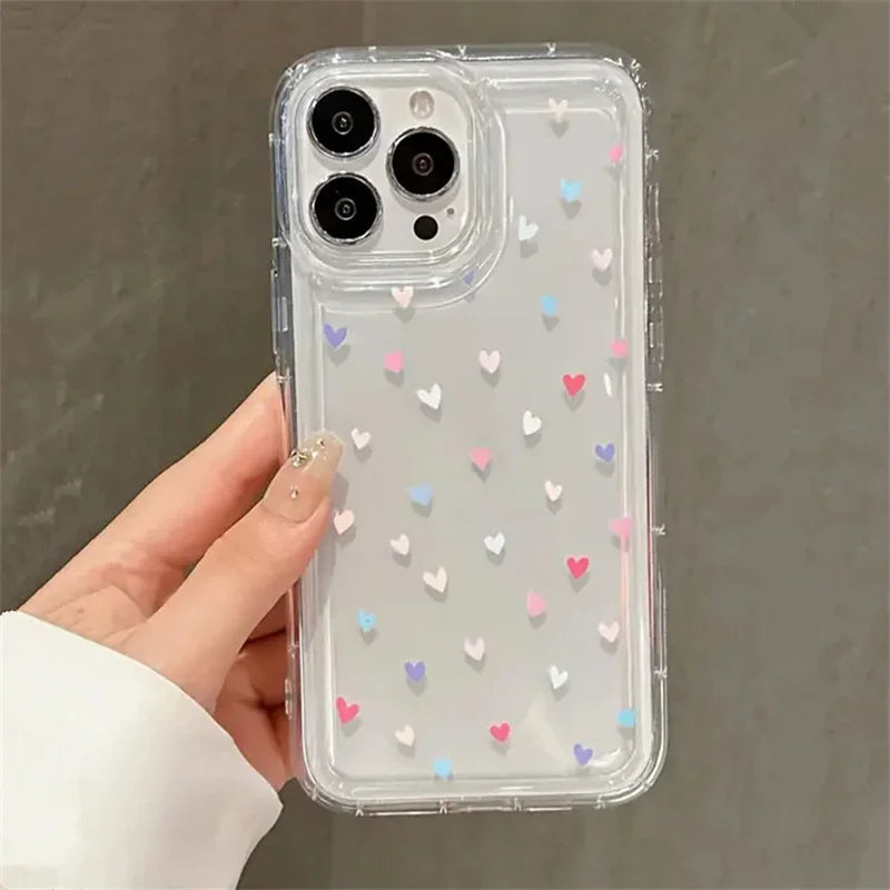 Love Heart Soft Clear Phone Case for IPhone 11 12 13 14 15 16 Pro Max 14 15 Plus Bumper Dustproof Non-Slip Full Cover Anti Fall