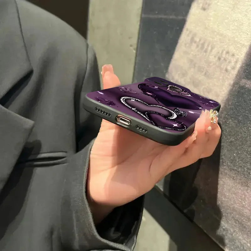 Purple Heart-Shaped Design TPU Phone Case For iPhone