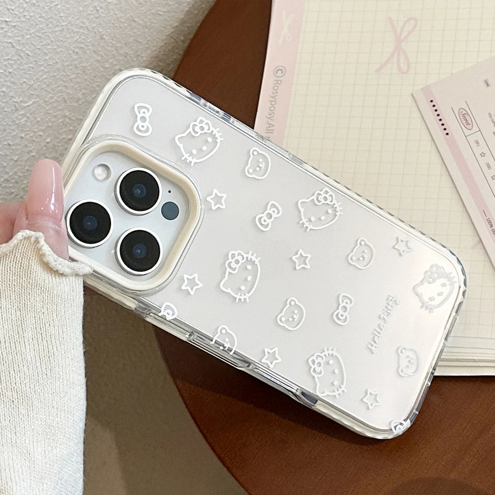 Bow Transparent Phone Case For iPhone 17 16 15 14 13 12 Pro Max Cute Cartoon Sanrio Hello Kitty Shockproof Protective Soft Cover