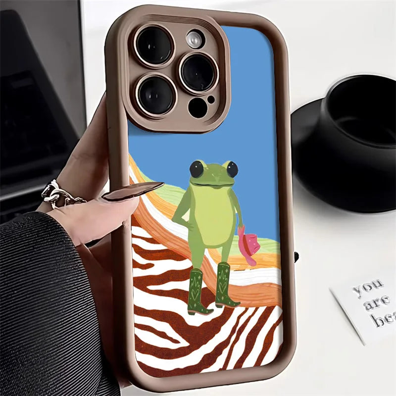 Cute Flower Phone Case For iPhone 13 Case for iPhone 11 12 16 14 15 Pro Max XR XS X 7 8 Plus SE Cartoon Frog Strawberry Cover