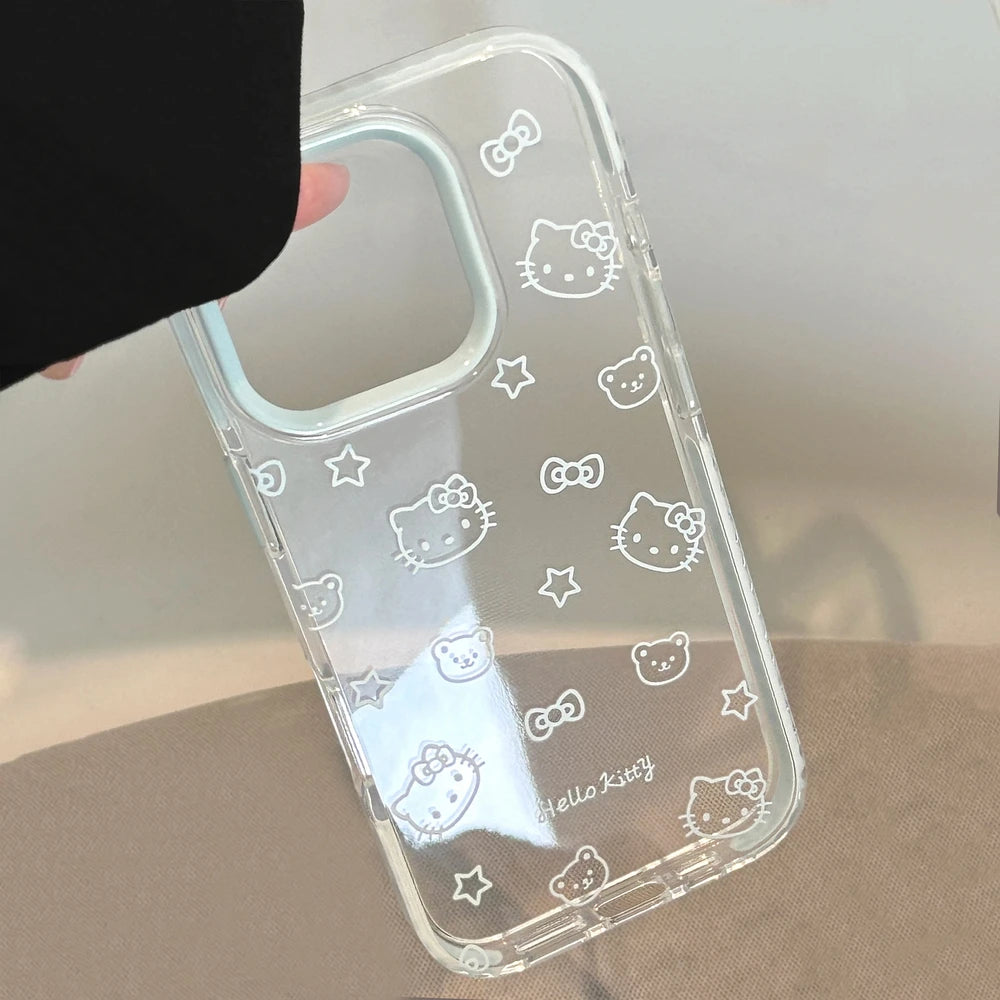 Bow Transparent Phone Case For iPhone 17 16 15 14 13 12 Pro Max Cute Cartoon Sanrio Hello Kitty Shockproof Protective Soft Cover