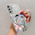 3pcs( Pink flowers Phone Case+Lanyard+Stand) For Samsung Galaxy