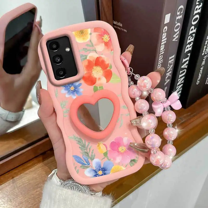 Pinkish-colored Flowers Phone Case+Lanyard+Stand Phone Case for Samsung Galaxy
