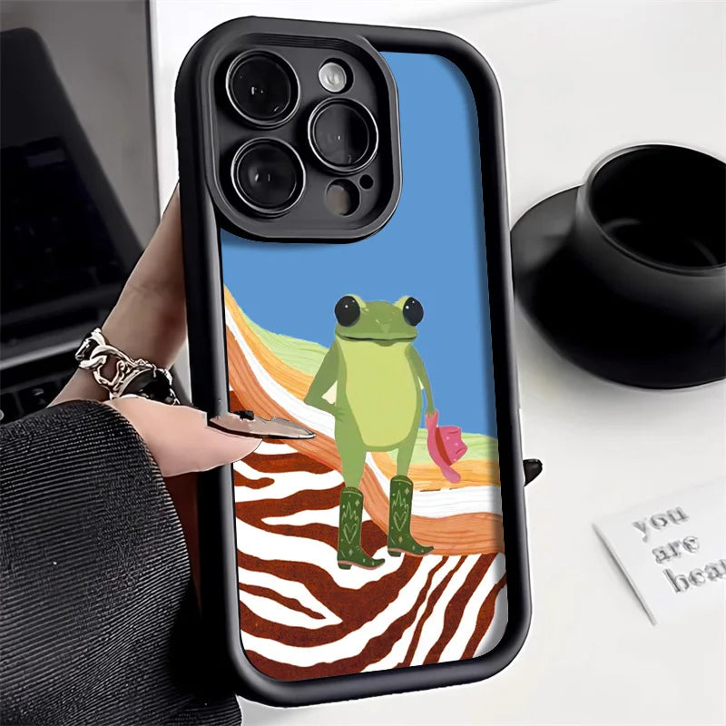 Cute Flower Phone Case For iPhone 13 Case for iPhone 11 12 16 14 15 Pro Max XR XS X 7 8 Plus SE Cartoon Frog Strawberry Cover