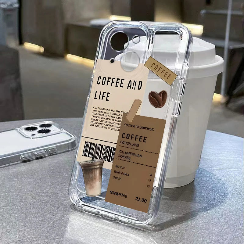 Coffee Phone Cases For iPhone 16 15 14 13 12 11 Pro Max XR 8 7 Plus 13 12 Mini Soft Transparent Cover