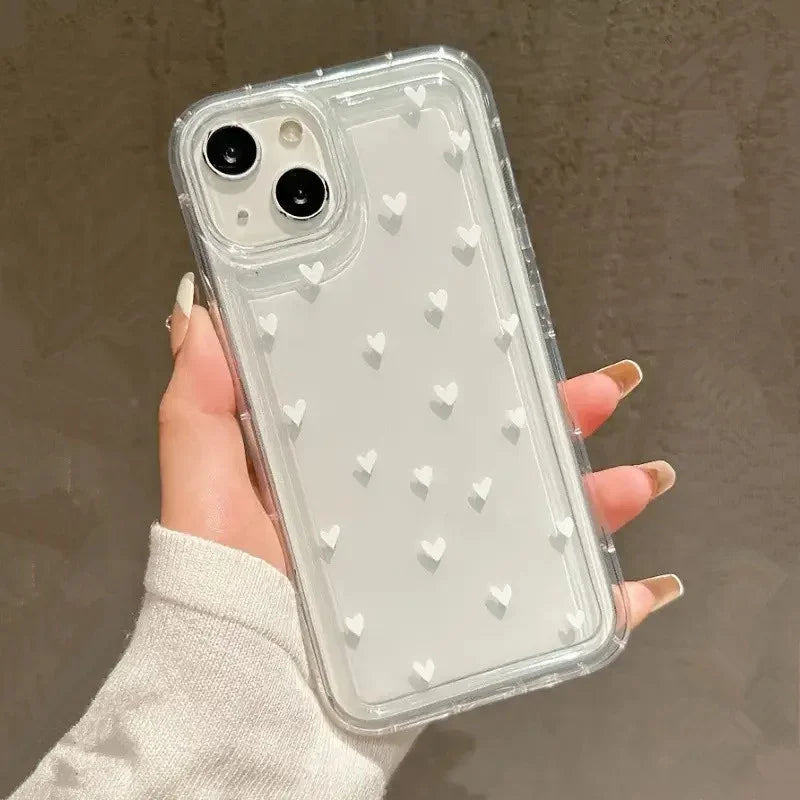 Love Heart Soft Clear Phone Case for IPhone 11 12 13 14 15 16 Pro Max 14 15 Plus Bumper Dustproof Non-Slip Full Cover Anti Fall