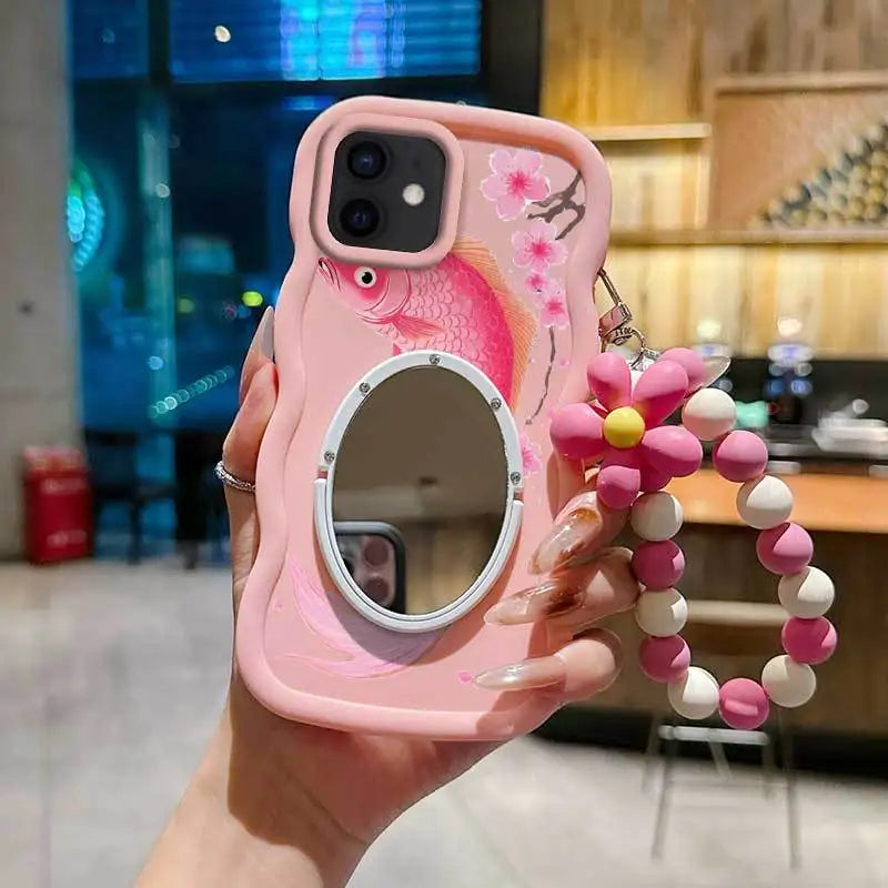 3 Pcs(Light Delicate Petals Phone Case+Lanyard+Stand)Phone Case for IPhone