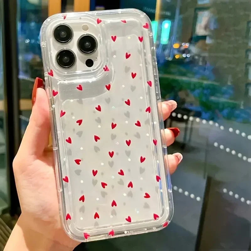 Love Heart Soft Clear Phone Case for IPhone 11 12 13 14 15 16 Pro Max 14 15 Plus Bumper Dustproof Non-Slip Full Cover Anti Fall