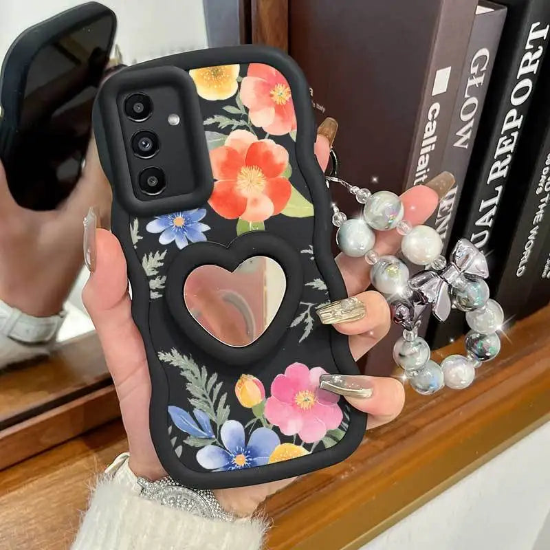 Pinkish-colored Flowers Phone Case+Lanyard+Stand Phone Case for Samsung Galaxy