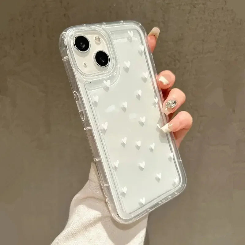 Love Heart Soft Clear Phone Case for IPhone 11 12 13 14 15 16 Pro Max 14 15 Plus Bumper Dustproof Non-Slip Full Cover Anti Fall