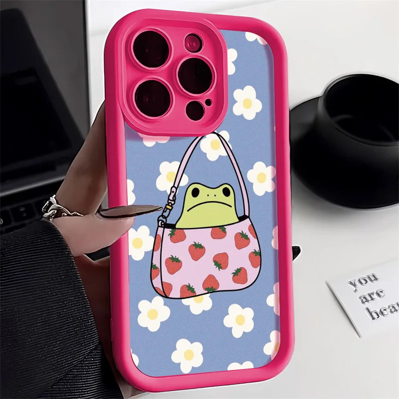 Cute Flower Phone Case For iPhone 13 Case for iPhone 11 12 16 14 15 Pro Max XR XS X 7 8 Plus SE Cartoon Frog Strawberry Cover